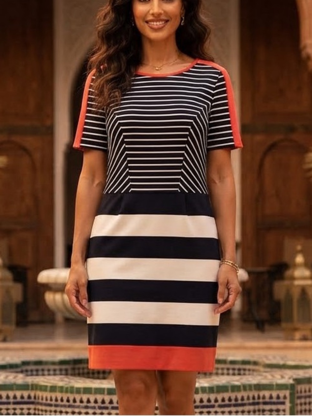 Ivy & Blu Black and White Striped A-Line Dress size 16